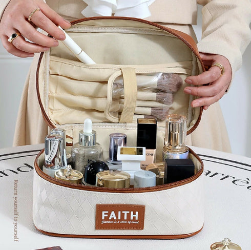 PU Leather Makeup Bag with Brush Holder